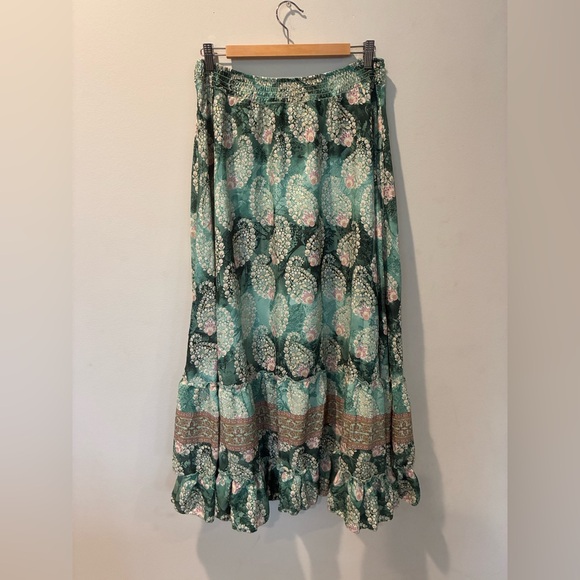 Chelsea & Theodore Green Floral Maxi Skirt with Ruffle Hem - Picture 7 of 7